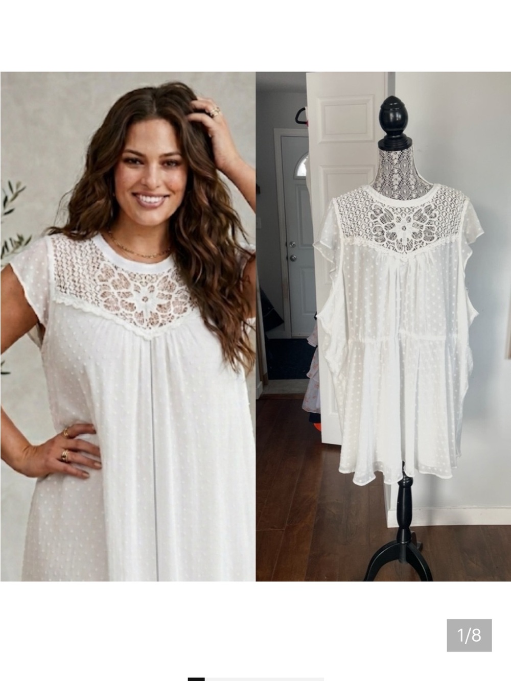 NWT Plus Size Torrid Swiss Dot Flutter Sleeve Lace Crochet Blouse Top. Size 6X